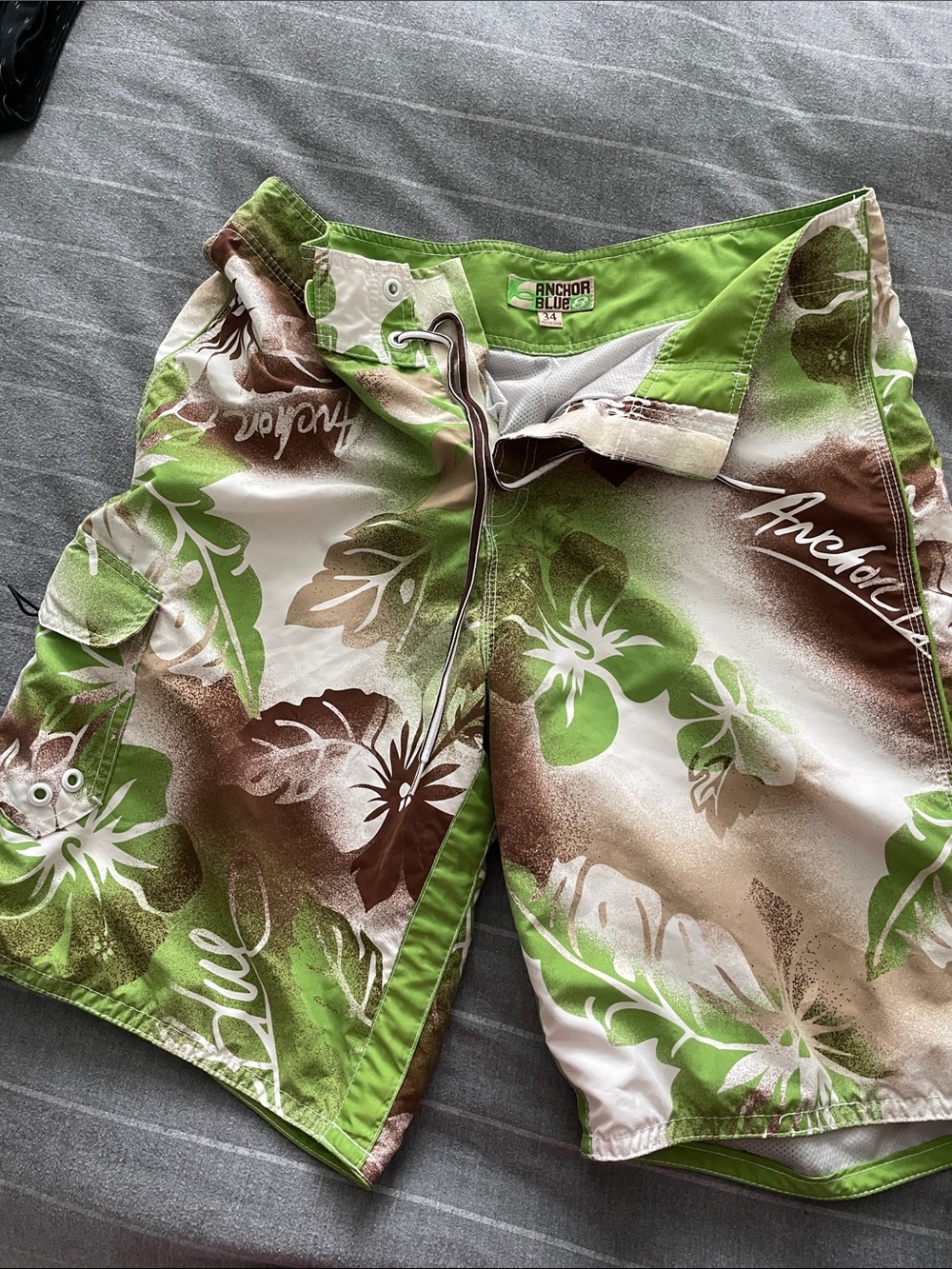 Anchor Blue Green, Brown & White Floral Swim Shorts